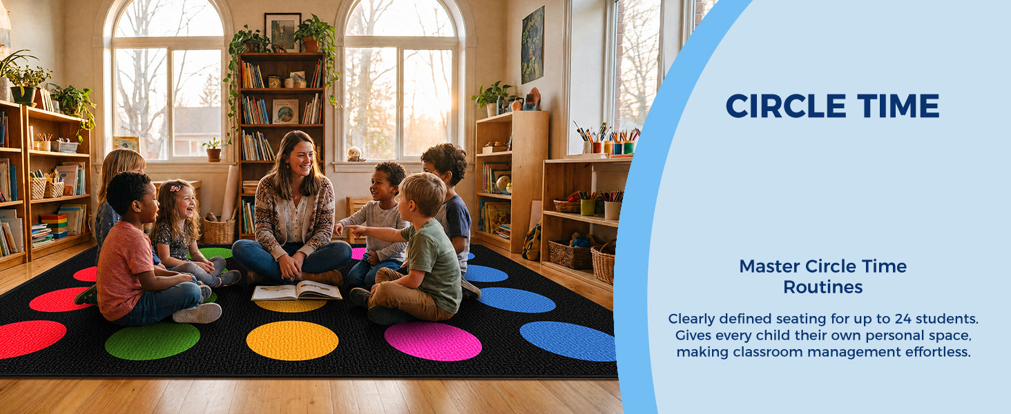 20-Seat Color Dot Classroom Rug classroom rug scene image 11