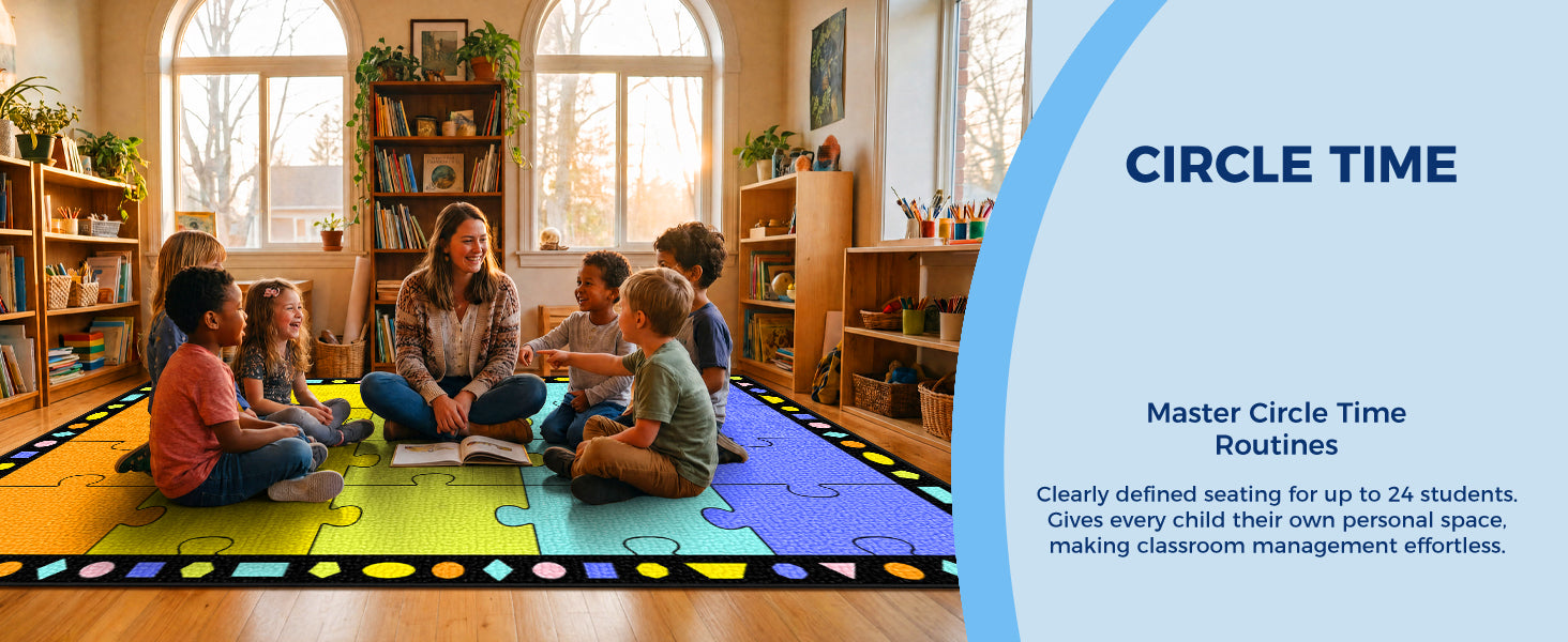 20-Seat Five-Color Puzzle Classroom Rug classroom rug scene image 11