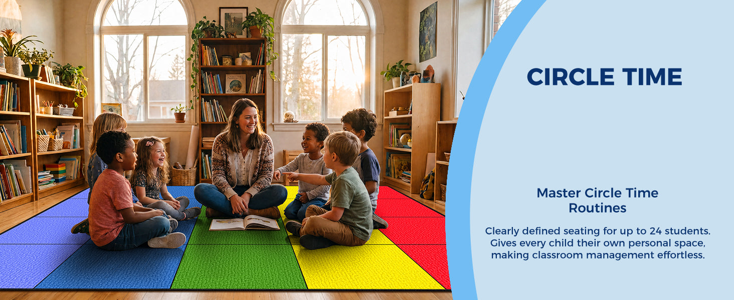 20-Seat Five-Color Grid Classroom Rug classroom rug scene image 11