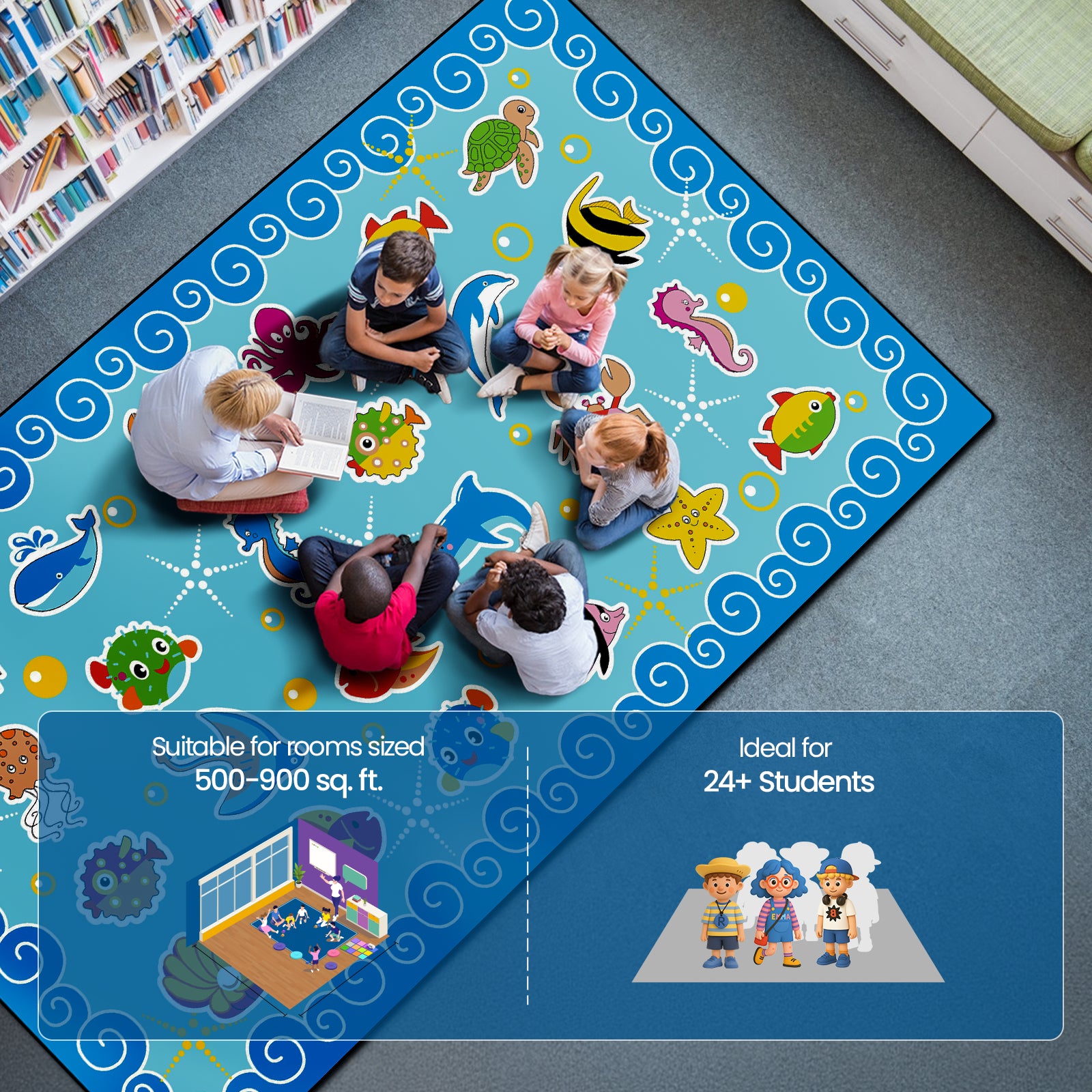 Classroom Rug Stain-Resistant Ocean Animals By Booooom Jackson