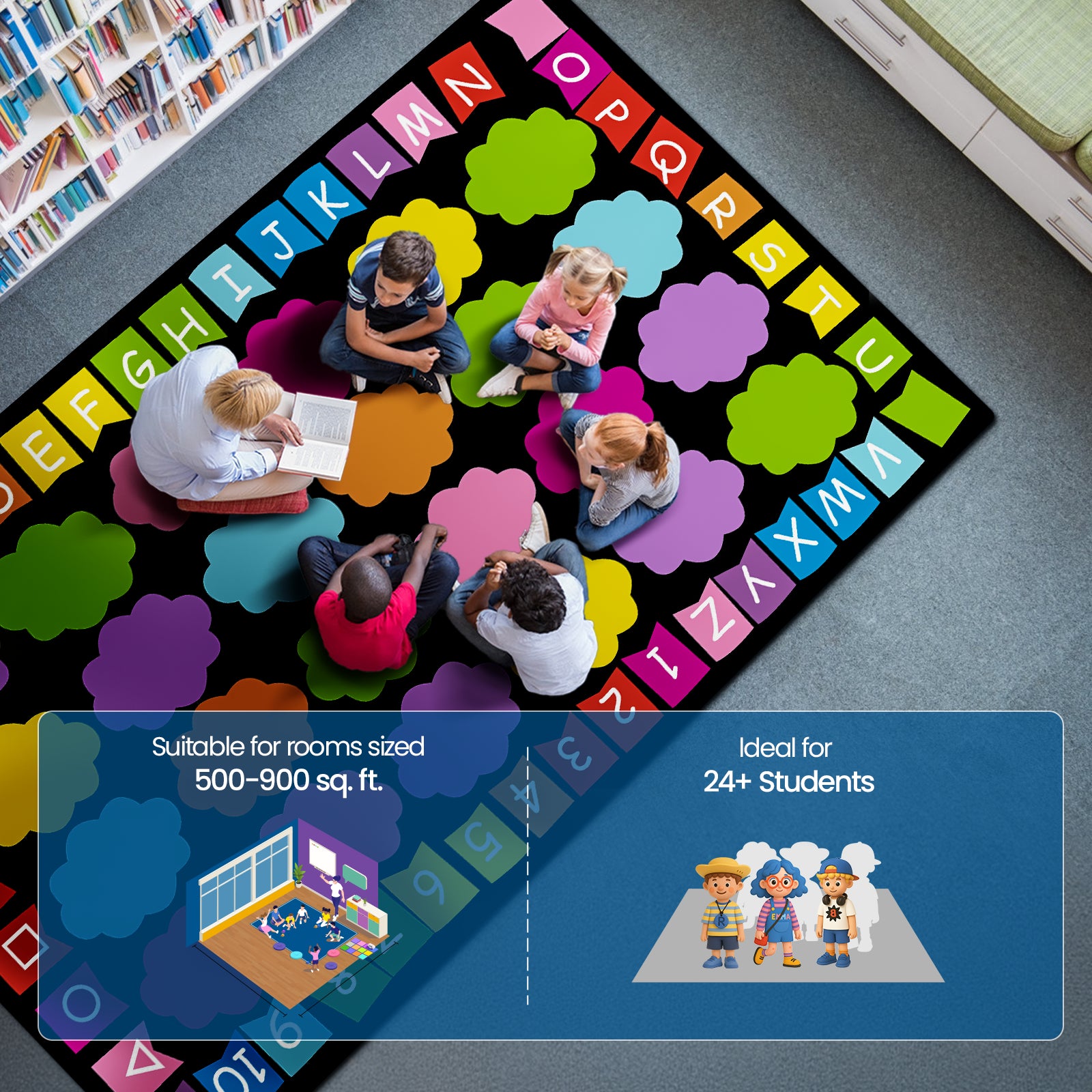 Cloud Alphabet Classroom Rug - Seating & Number Layout