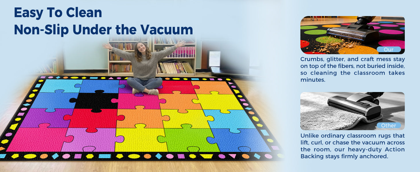 20-Seat Colorful Puzzle Classroom Rug classroom rug scene image 1