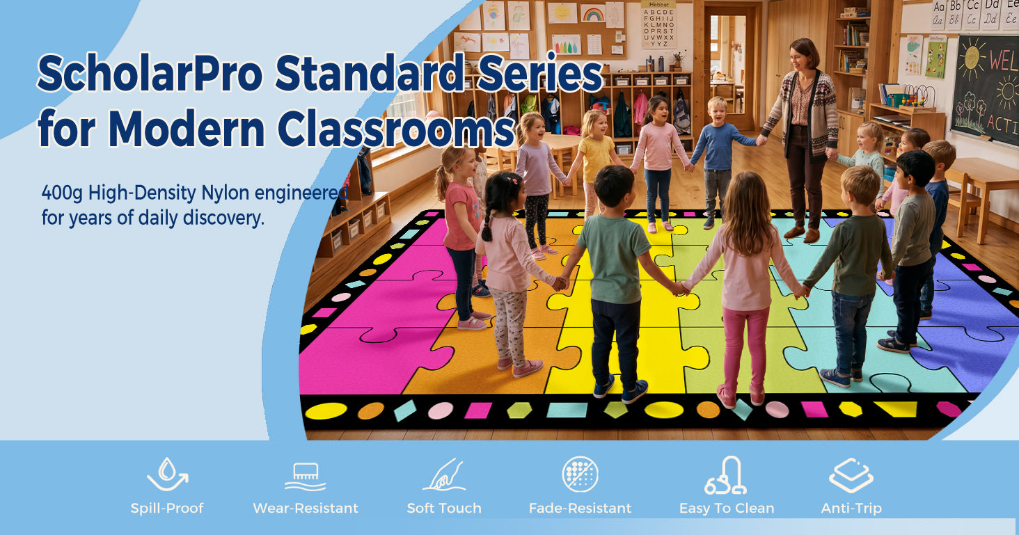 Colorful Puzzle Classroom Seating Rug classroom rug scene image 1