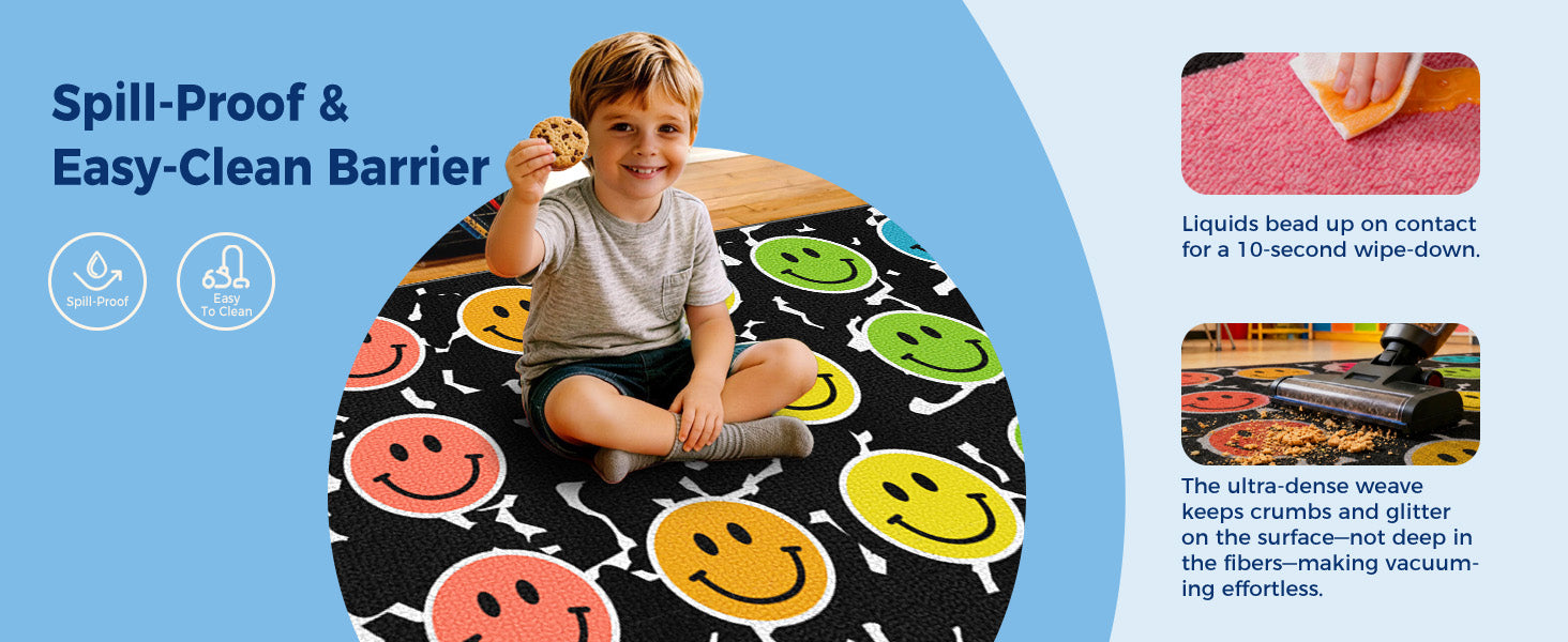 Rainbow Smiley Face Classroom Rug classroom rug scene image 1