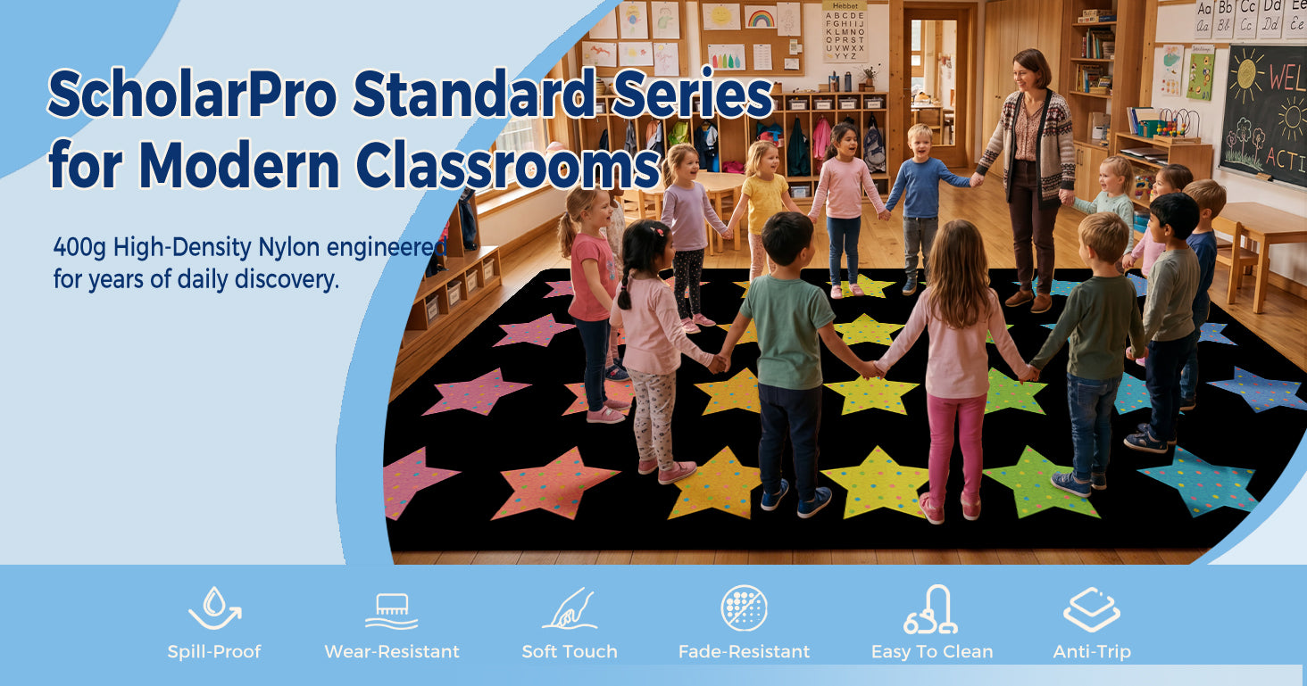 Colorful Star Classroom Rug classroom rug scene image 1
