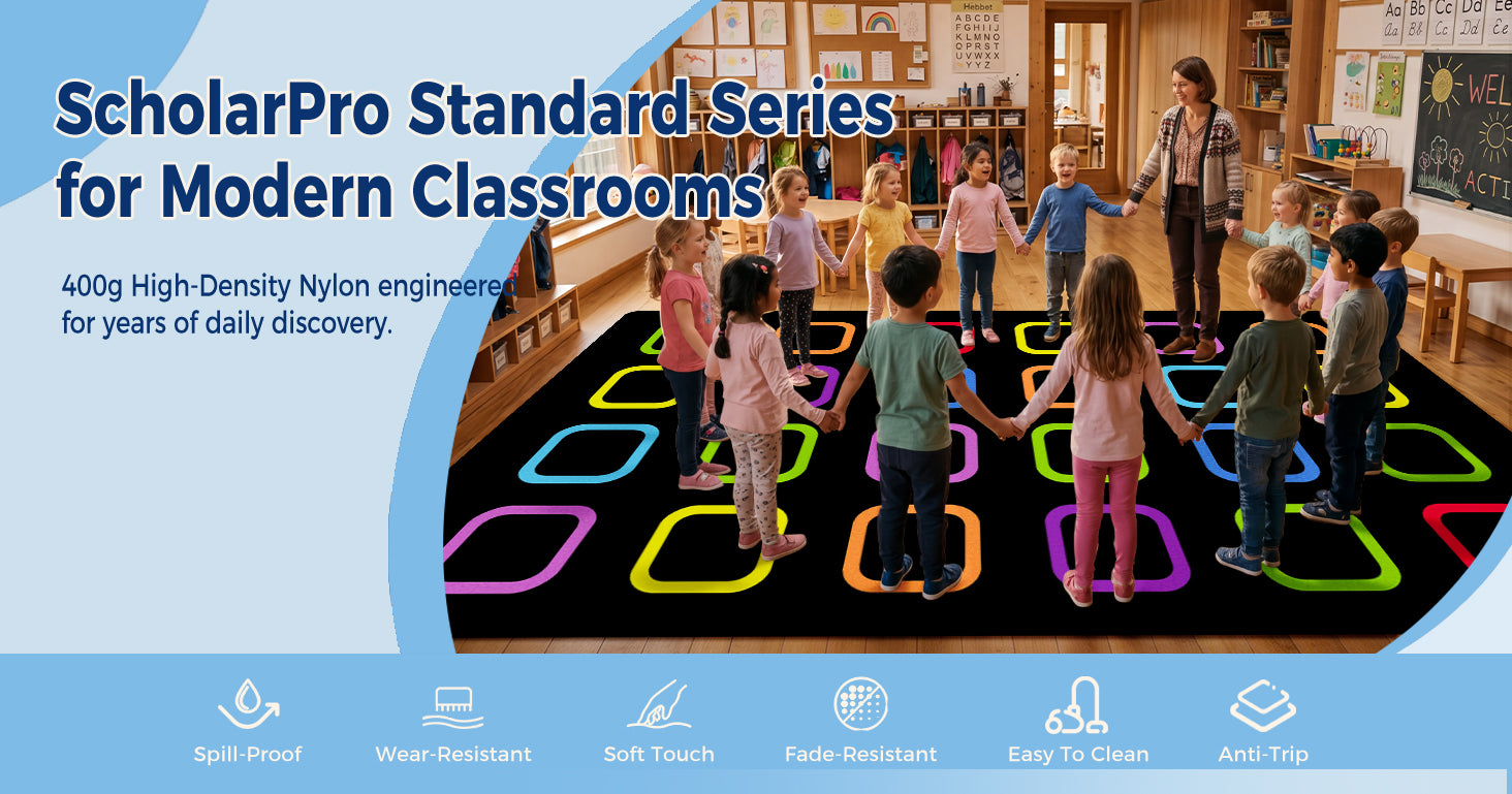 Colorful Squares Classroom Seating Rug classroom rug scene image 1