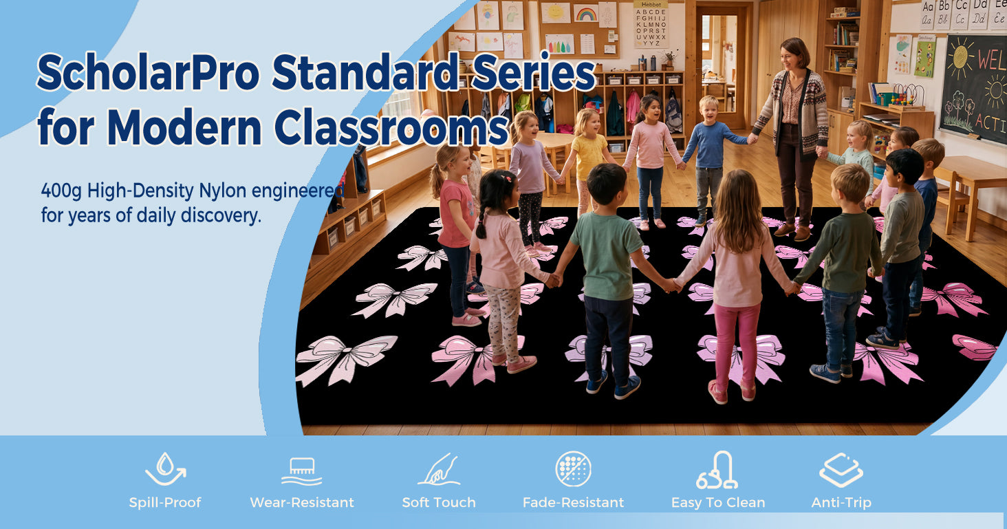 Pink Bow Classroom Rug classroom rug scene image 1