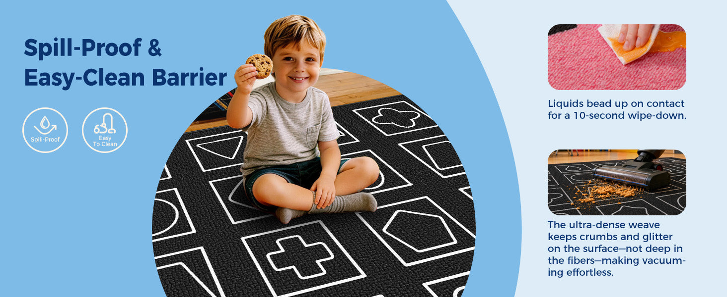 Black and White Geometry Classroom Rug classroom rug scene image 1