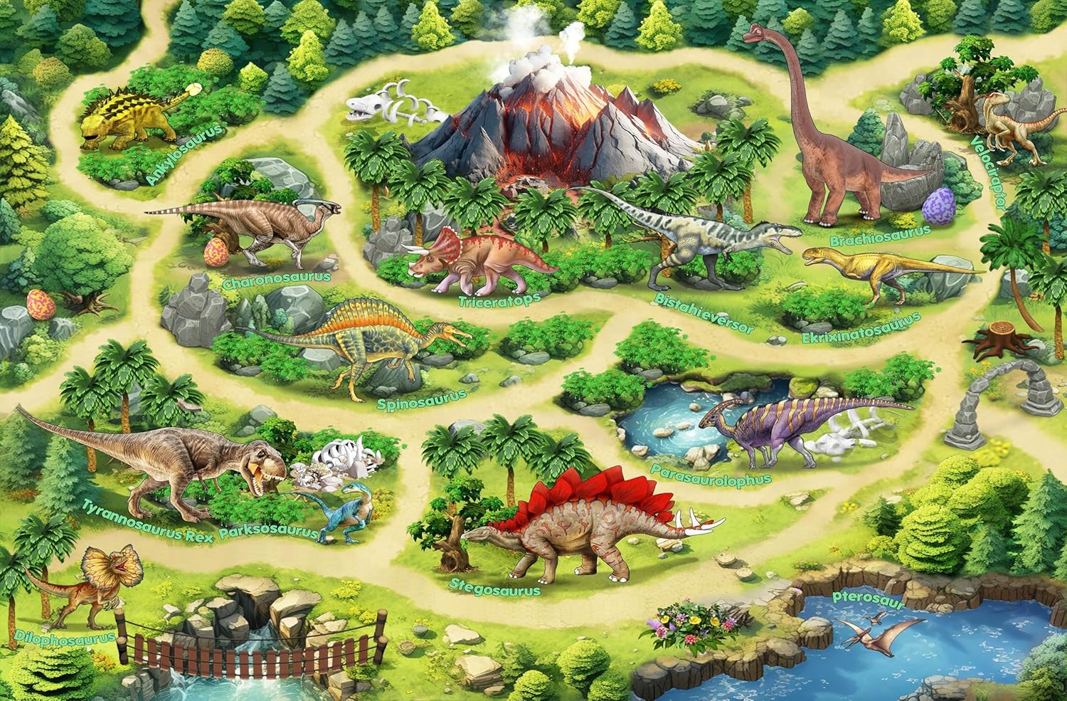 3D Dinosaur World Adventure Map Rug