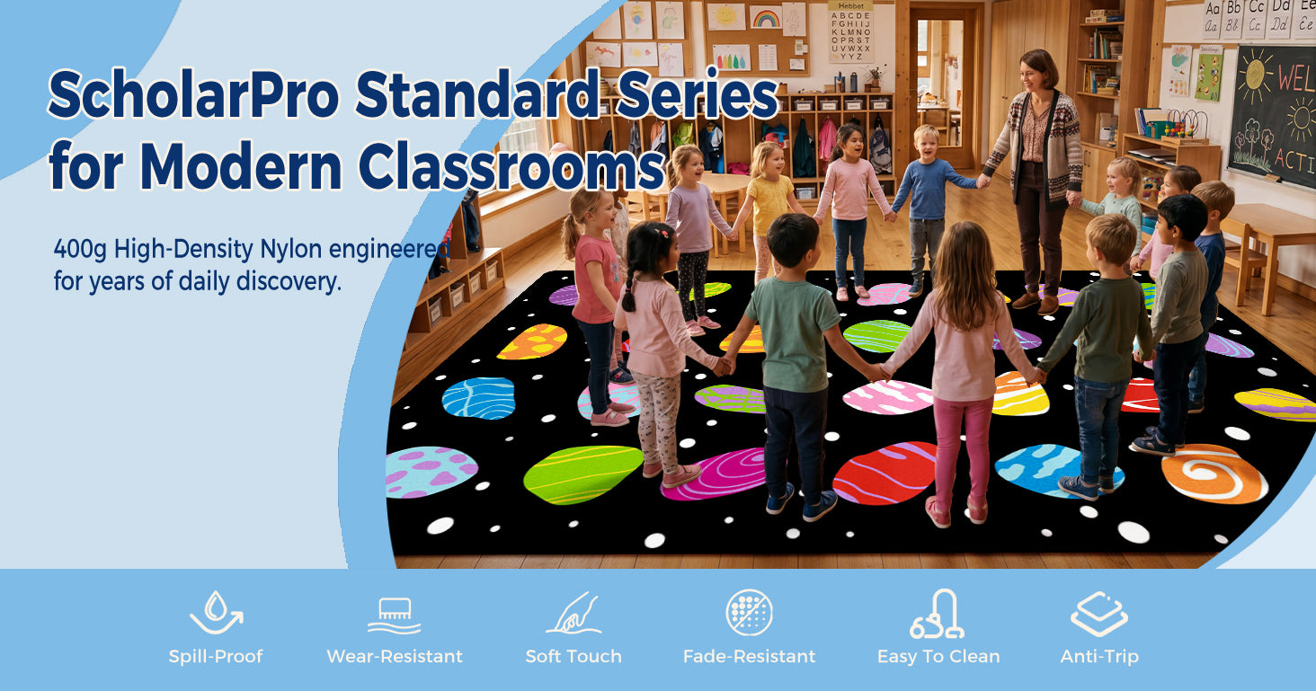 Colorful Pebble Classroom Rug classroom rug scene image 1