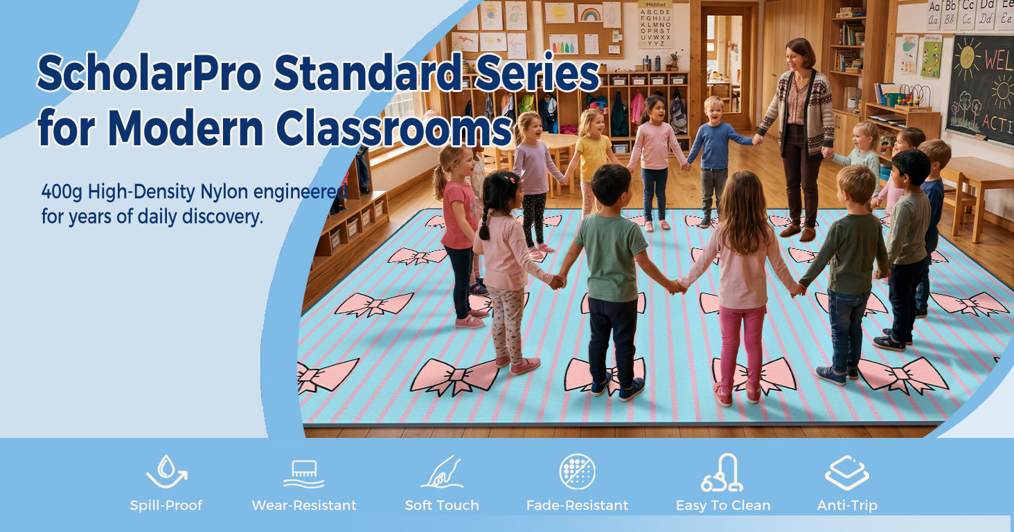 Pastel Bow Classroom Rug classroom rug scene image 1