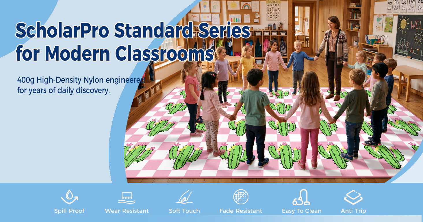 Pink Cactus Classroom Rug classroom rug scene image 1