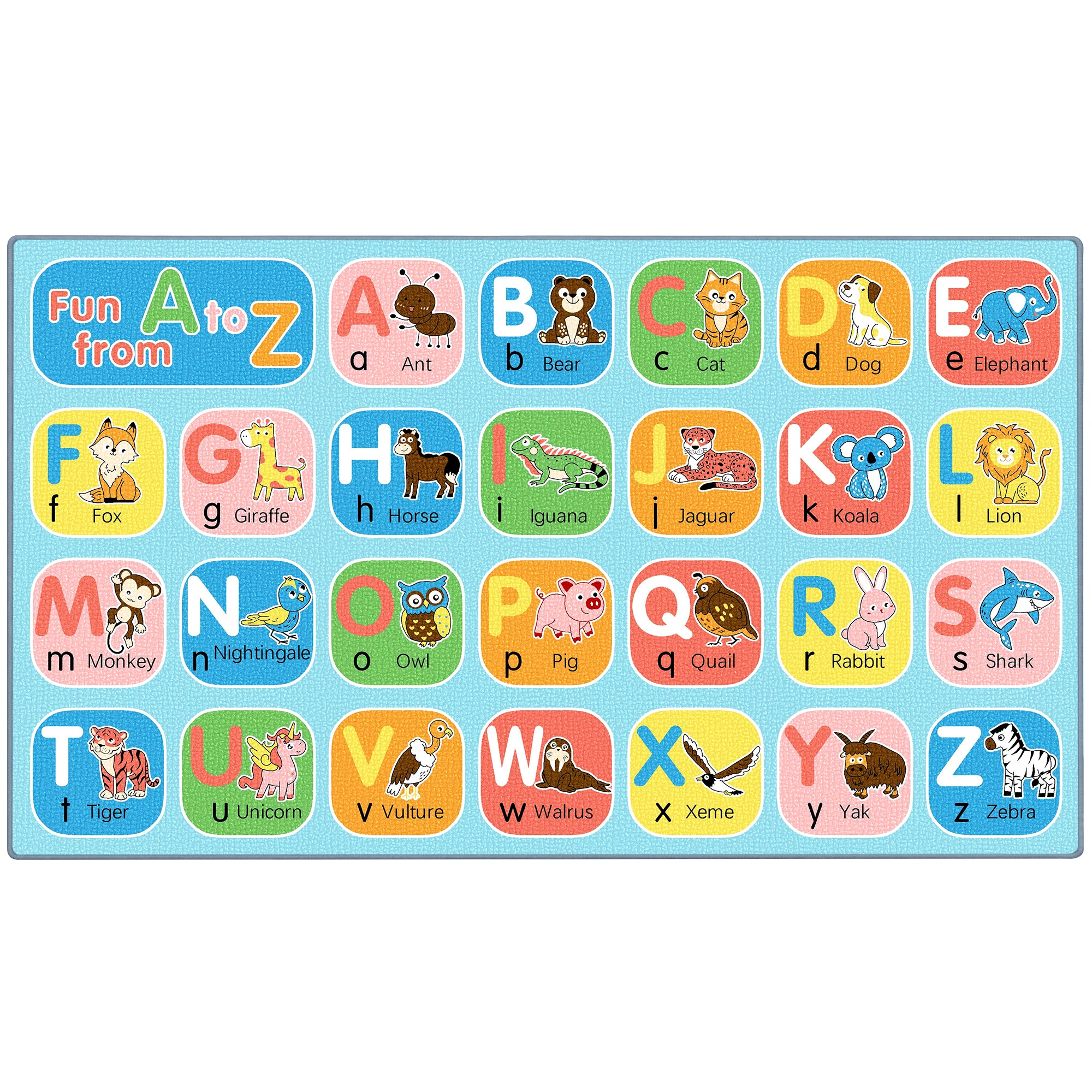 Color Block Animal Alphabet Classroom Rug