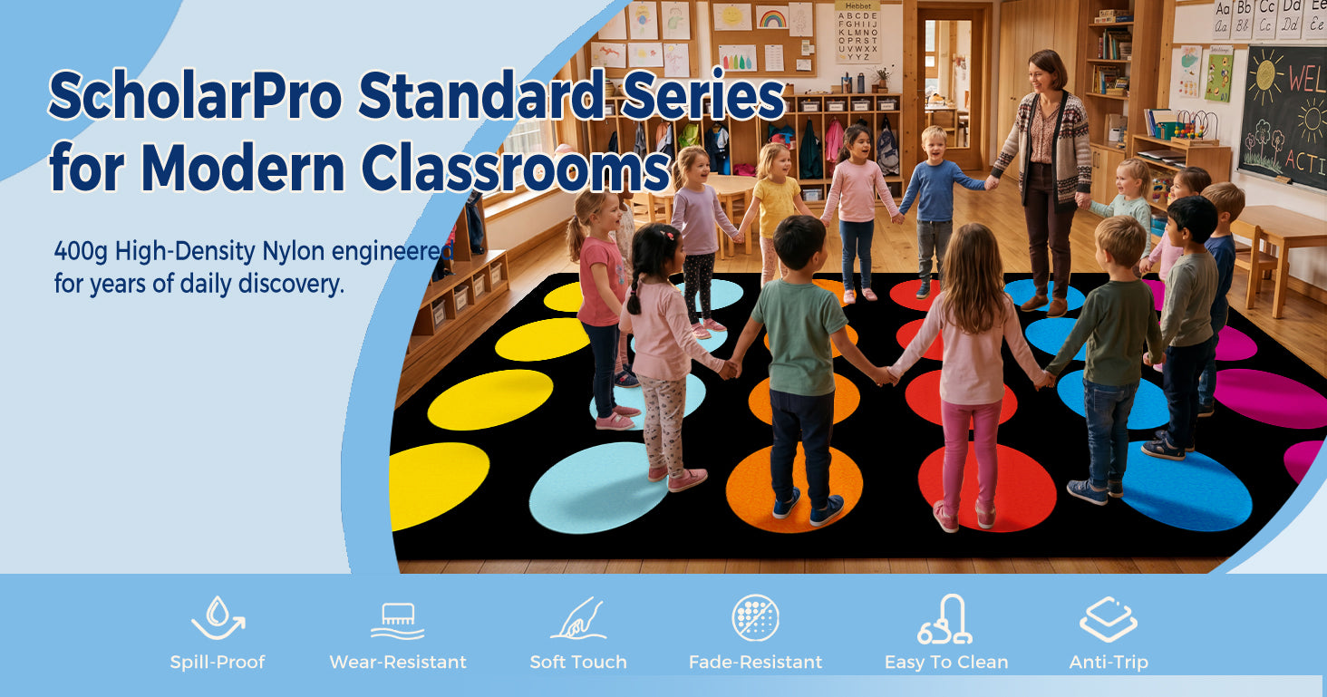 Multi-Color Circles Classroom Seating Rug classroom rug scene image 1