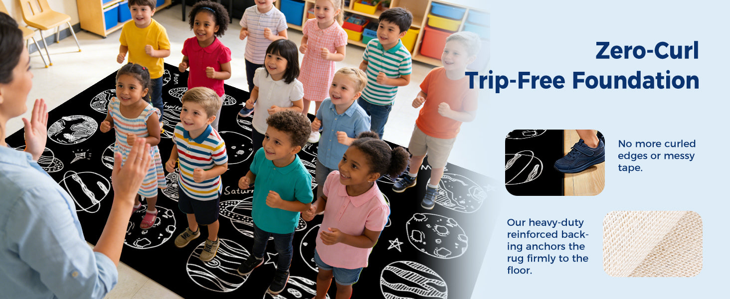 Black & White Planet Classroom Rug classroom rug scene image 4