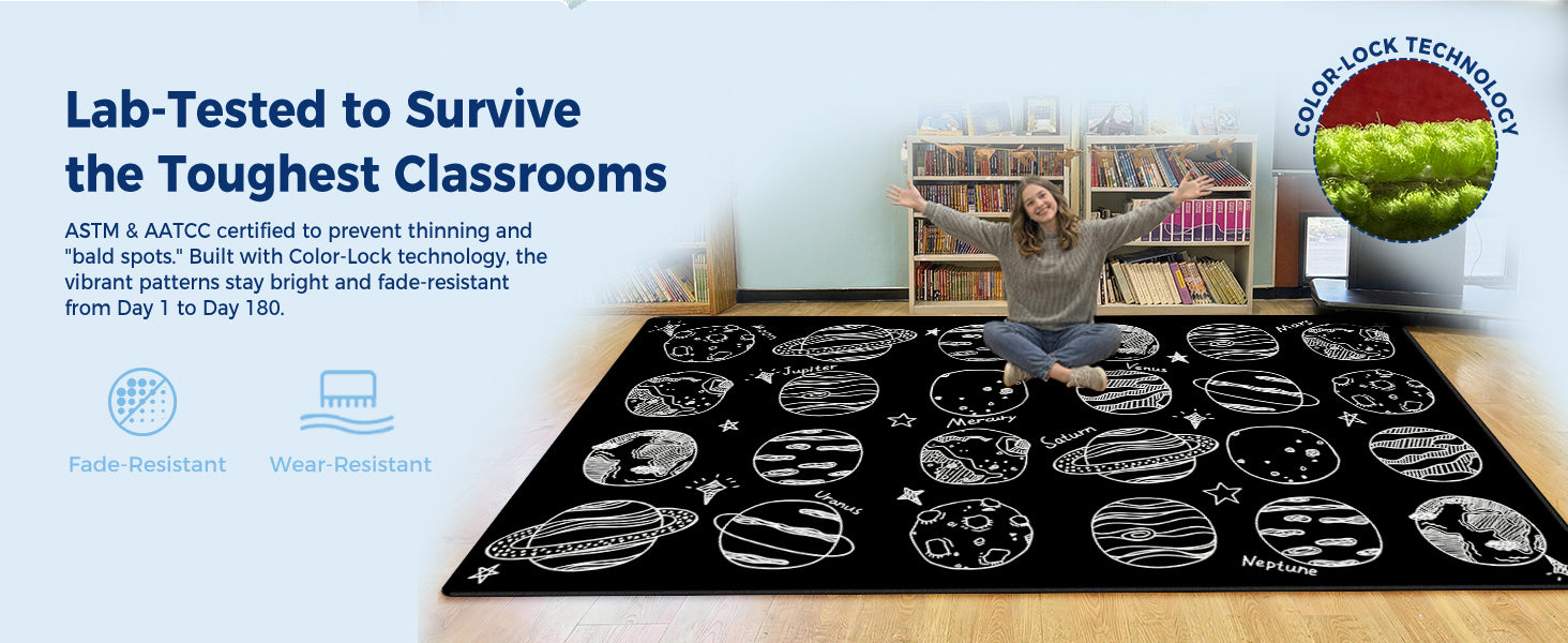 Black & White Planet Classroom Rug classroom rug scene image 6