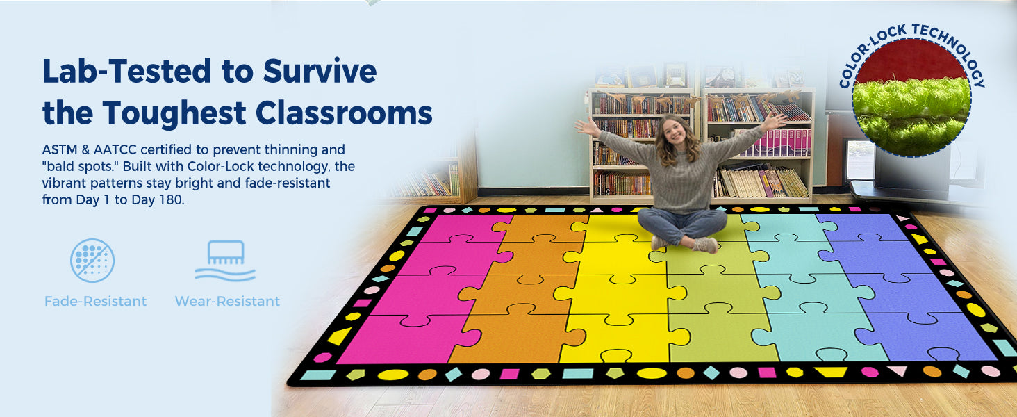 Colorful Puzzle Classroom Seating Rug classroom rug scene image 6