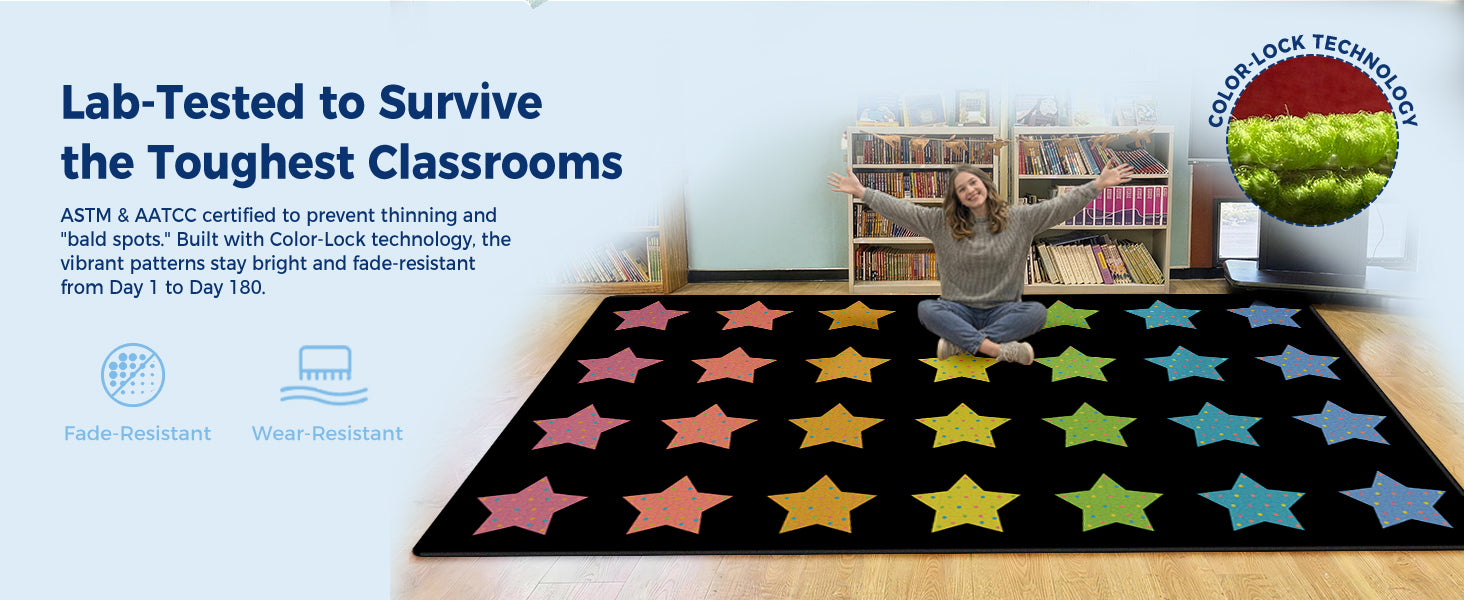 Colorful Star Classroom Rug classroom rug scene image 6