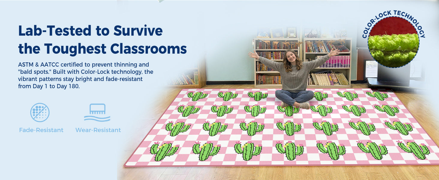 Pink Cactus Classroom Rug classroom rug scene image 6