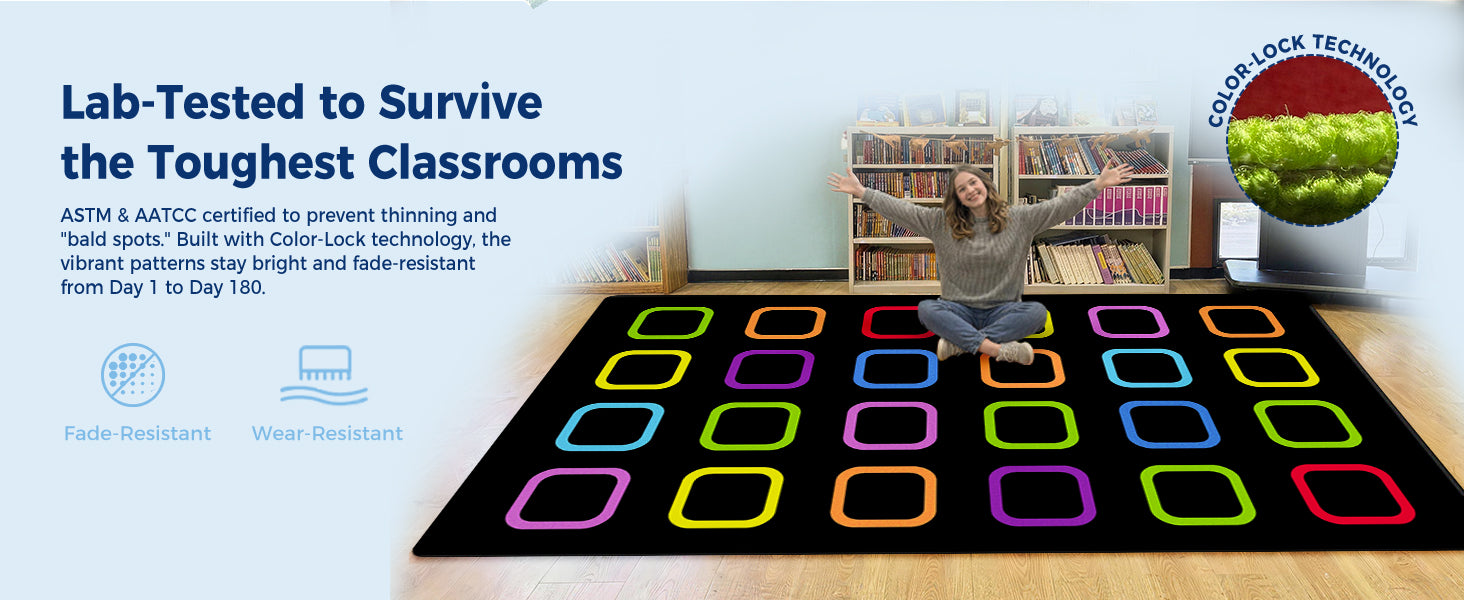 Colorful Squares Classroom Seating Rug classroom rug scene image 6