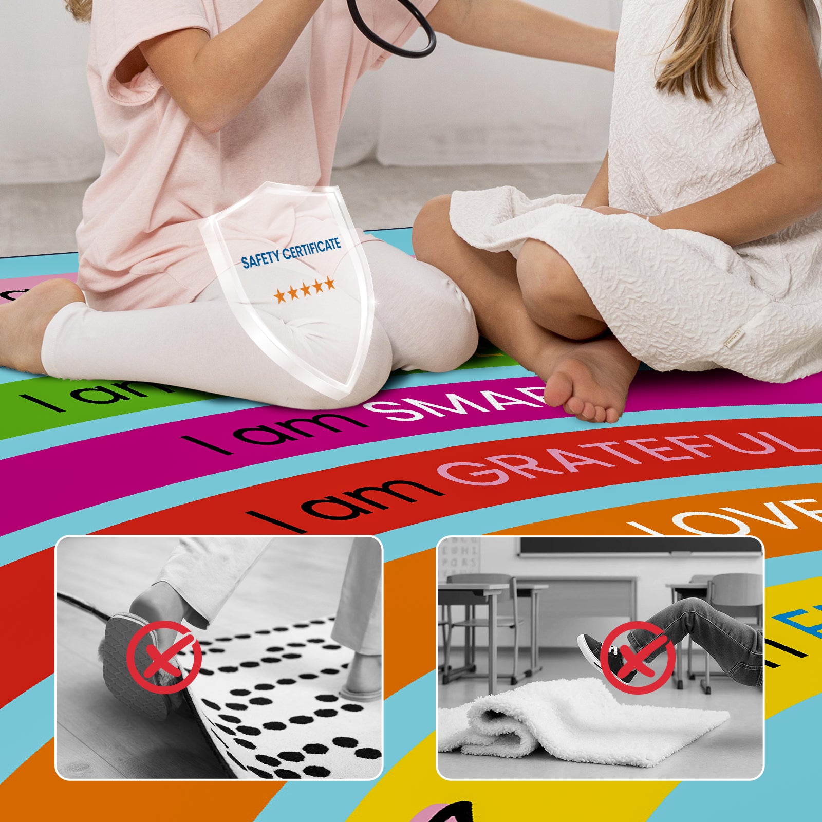 Classroom Rug Stain Resistance Rainbow Confidence