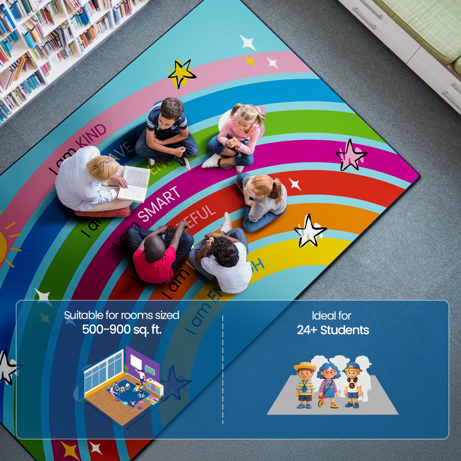 Classroom Rug Stain Resistance Rainbow Confidence