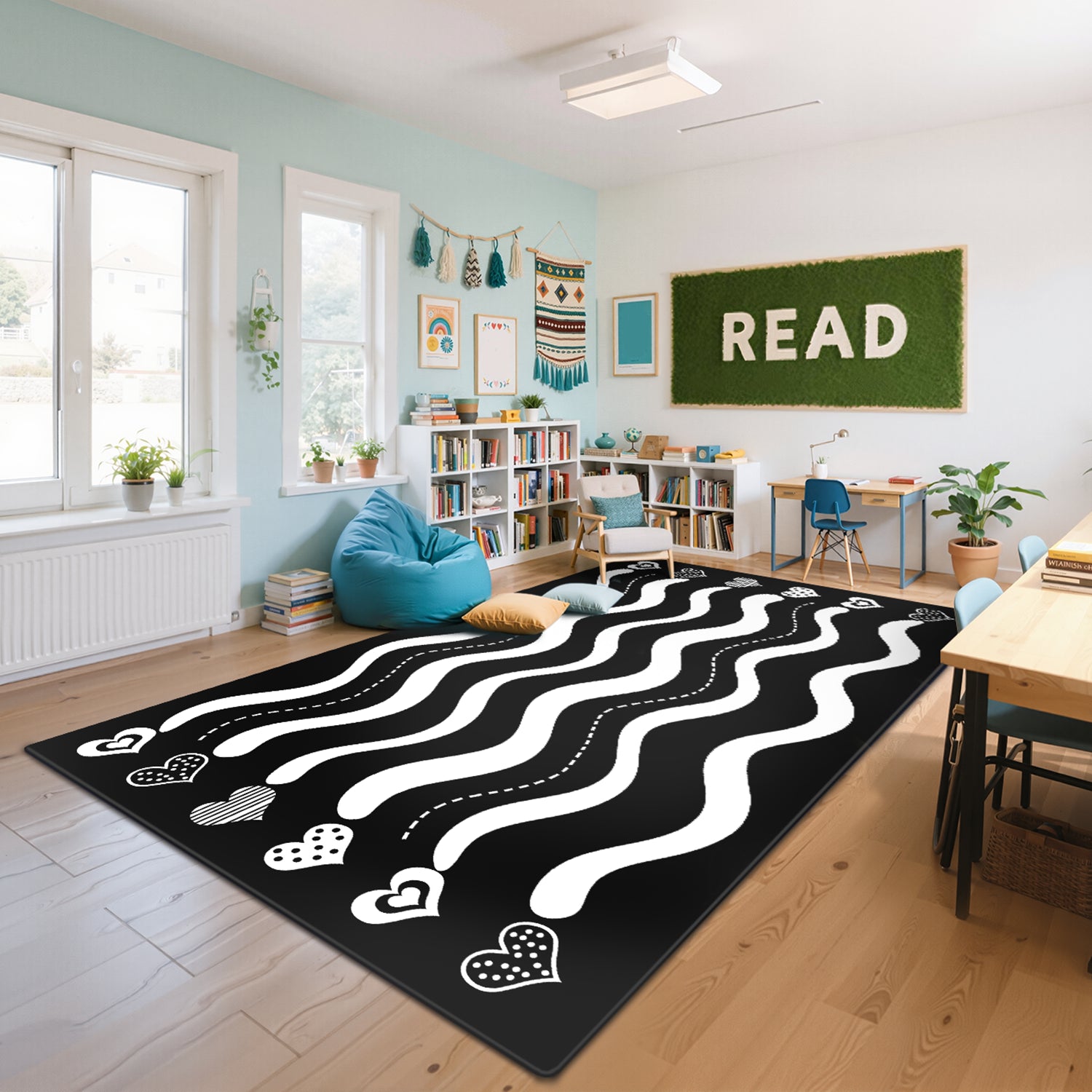 Classroom Rug Stain Resistance black & white simplicity By Booooom Jackson