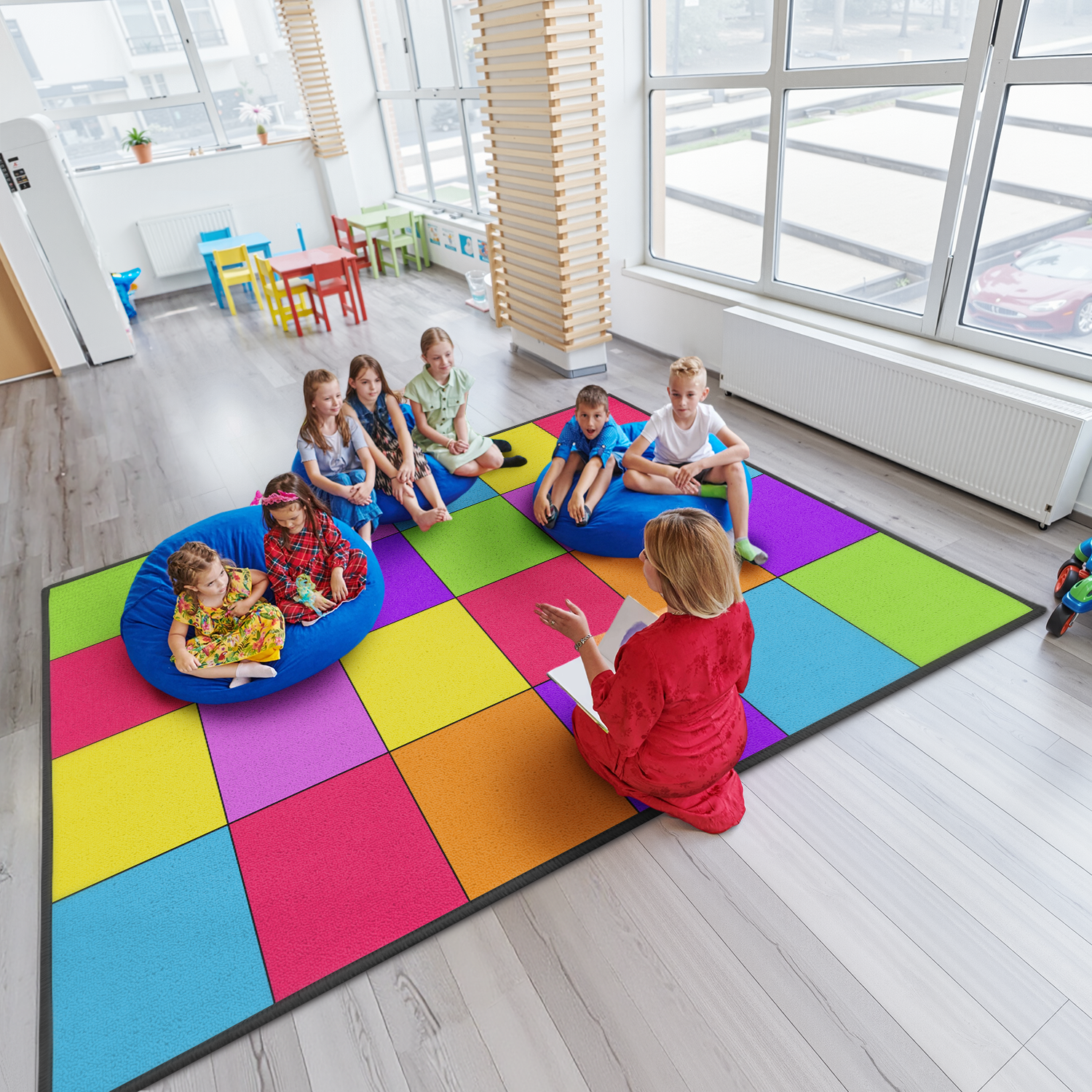 Geometric Seating Classroom Rug-Playful Palette By Booooom Jackson