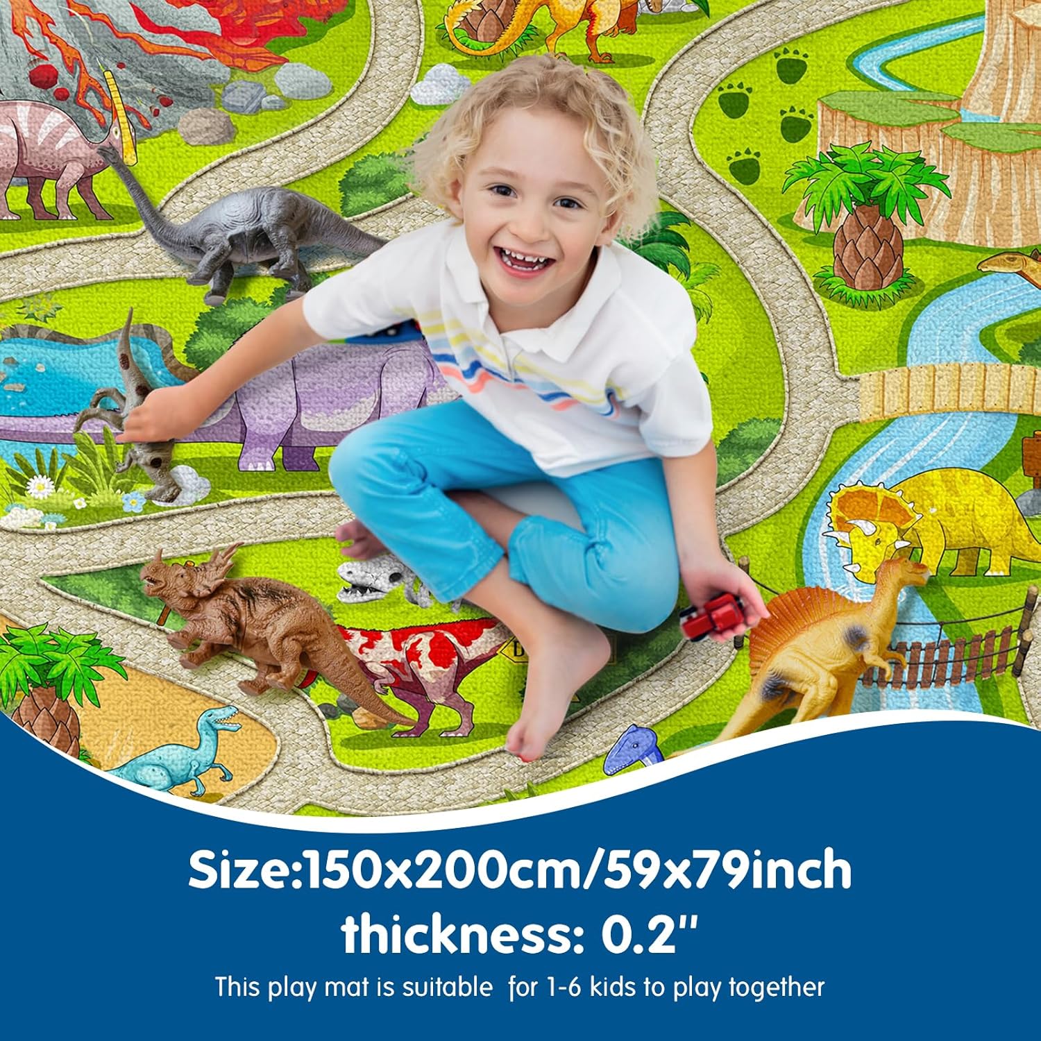 Dinosaur Dino Safari Road Map Explorer Rug