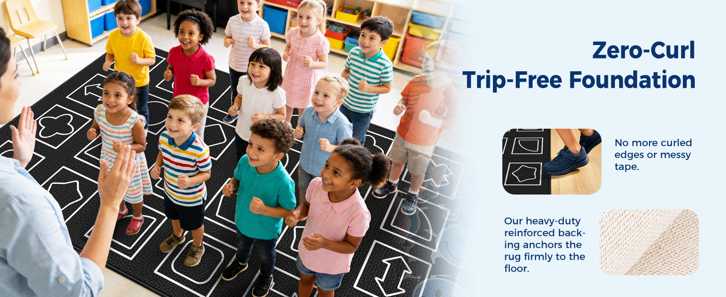 Black and White Geometry Classroom Rug classroom rug scene image 2