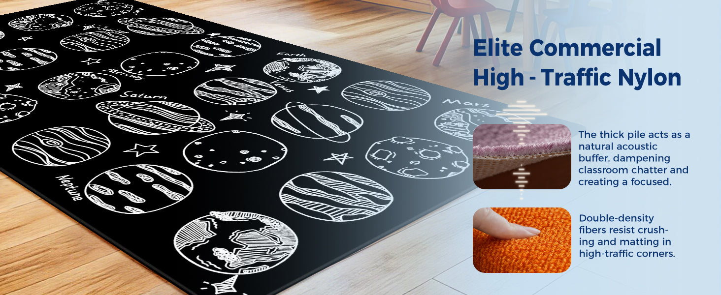 Black & White Planet Classroom Rug classroom rug scene image 2