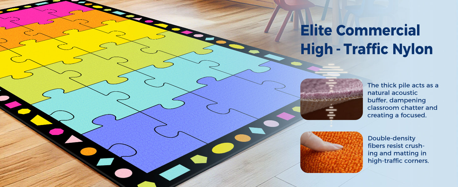 Colorful Puzzle Classroom Seating Rug classroom rug scene image 2