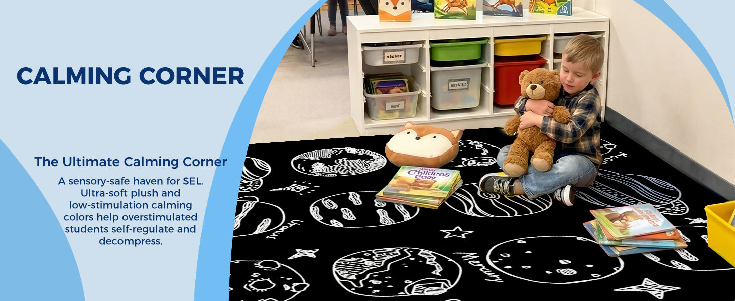 Black & White Planet Classroom Rug classroom rug scene image 9