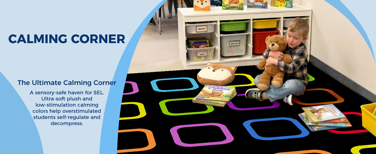 Colorful Squares Classroom Seating Rug classroom rug scene image 9