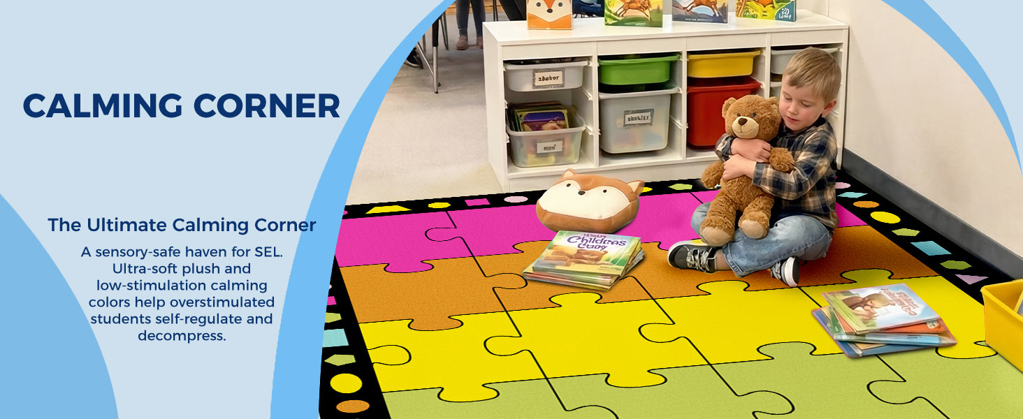 Colorful Puzzle Classroom Seating Rug classroom rug scene image 9