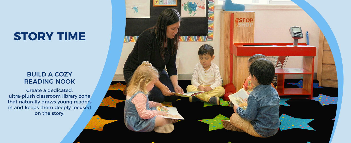 Colorful Star Classroom Rug classroom rug scene image 10