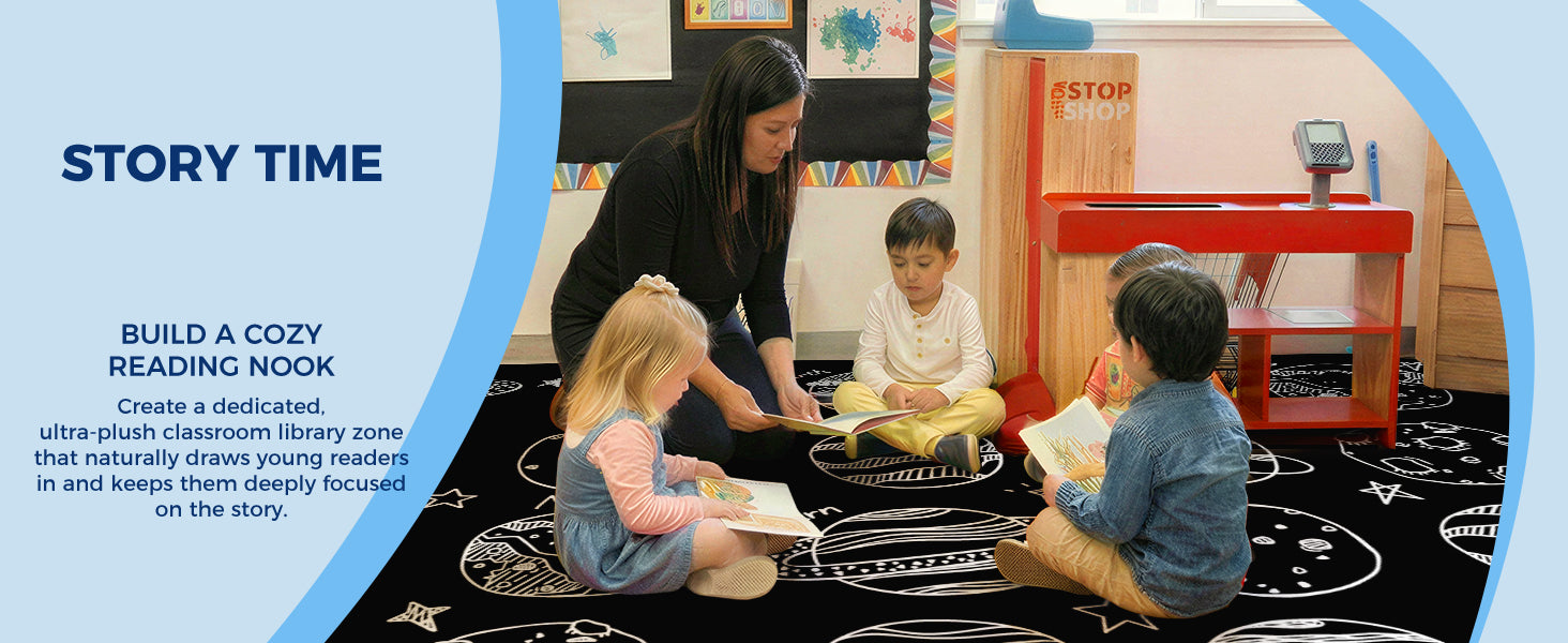 Black & White Planet Classroom Rug classroom rug scene image 11