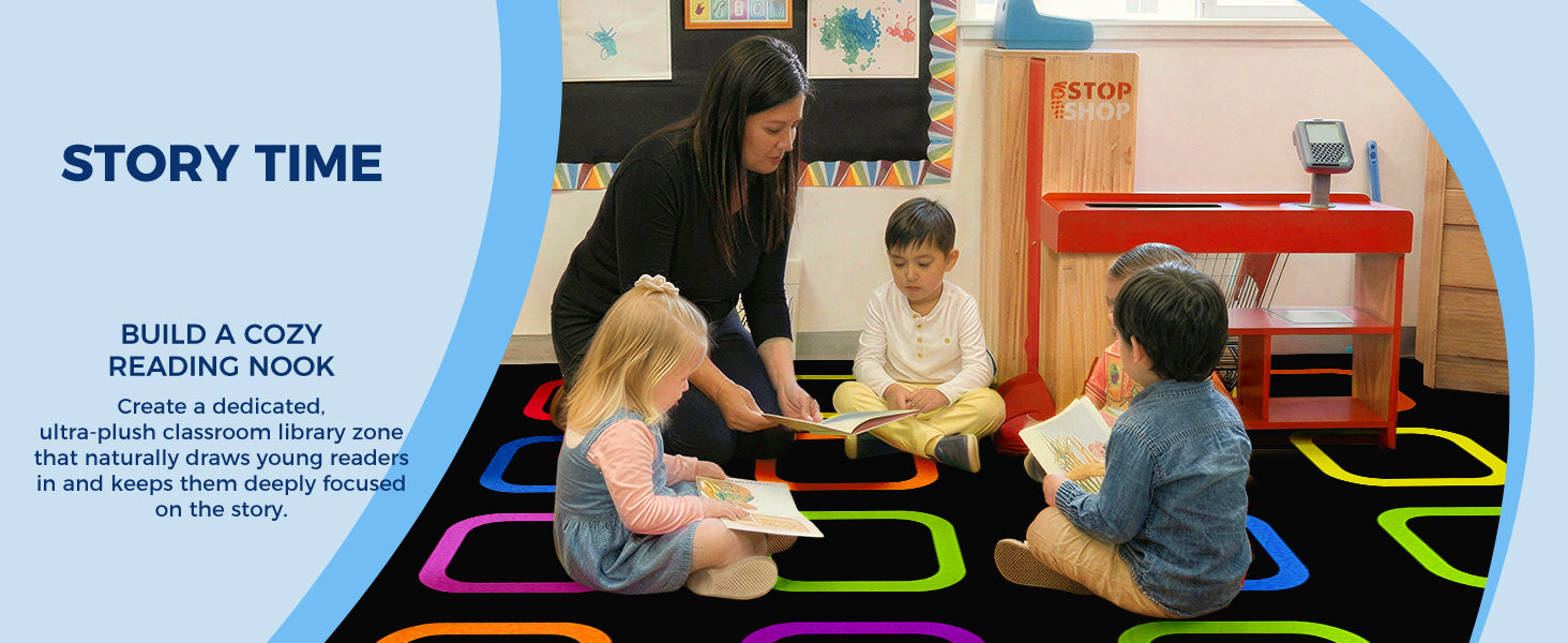 Colorful Squares Classroom Seating Rug classroom rug scene image 11