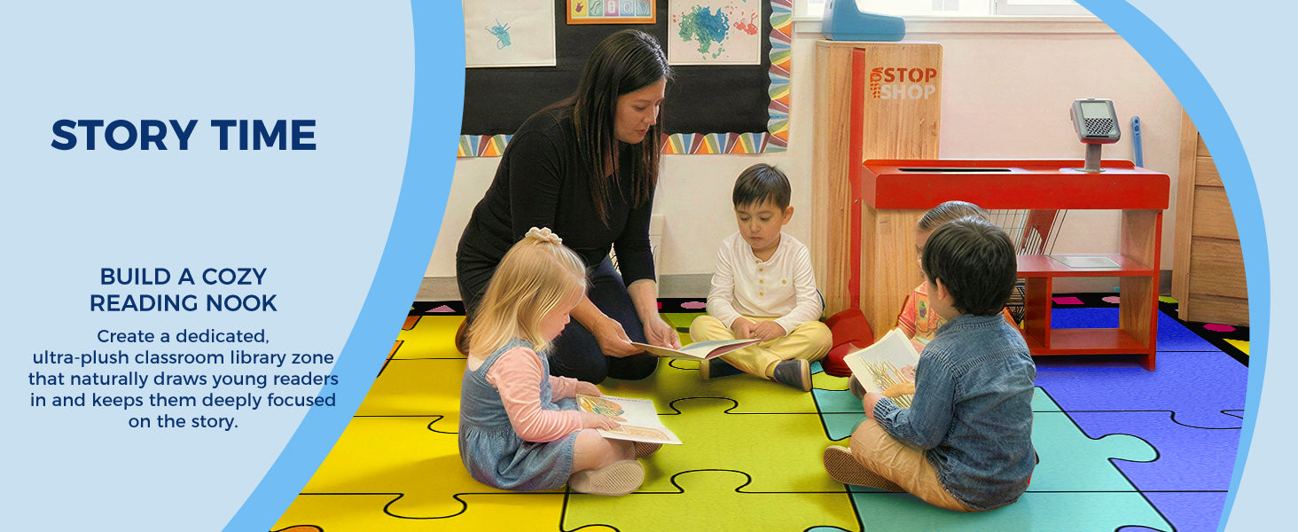 Colorful Puzzle Classroom Seating Rug classroom rug scene image 11