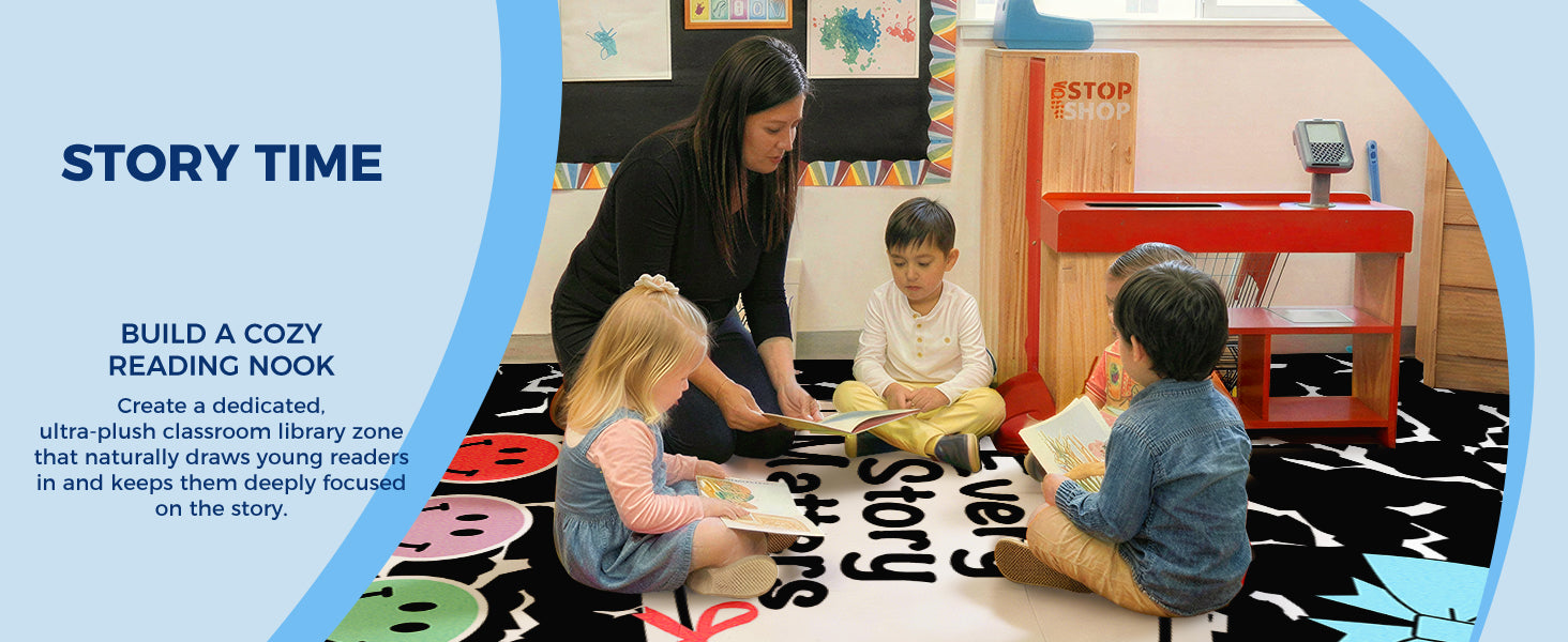 Cow Print Reading Classroom Rug classroom rug scene image 10