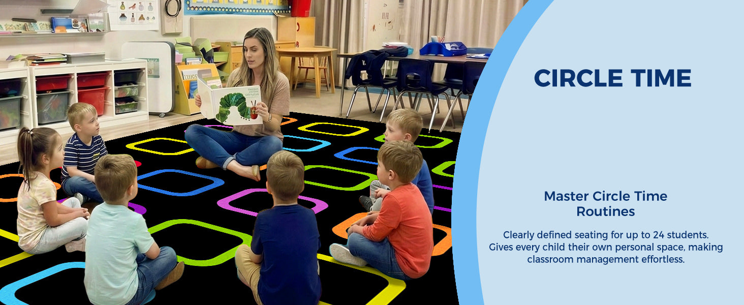 Colorful Squares Classroom Seating Rug classroom rug scene image 8