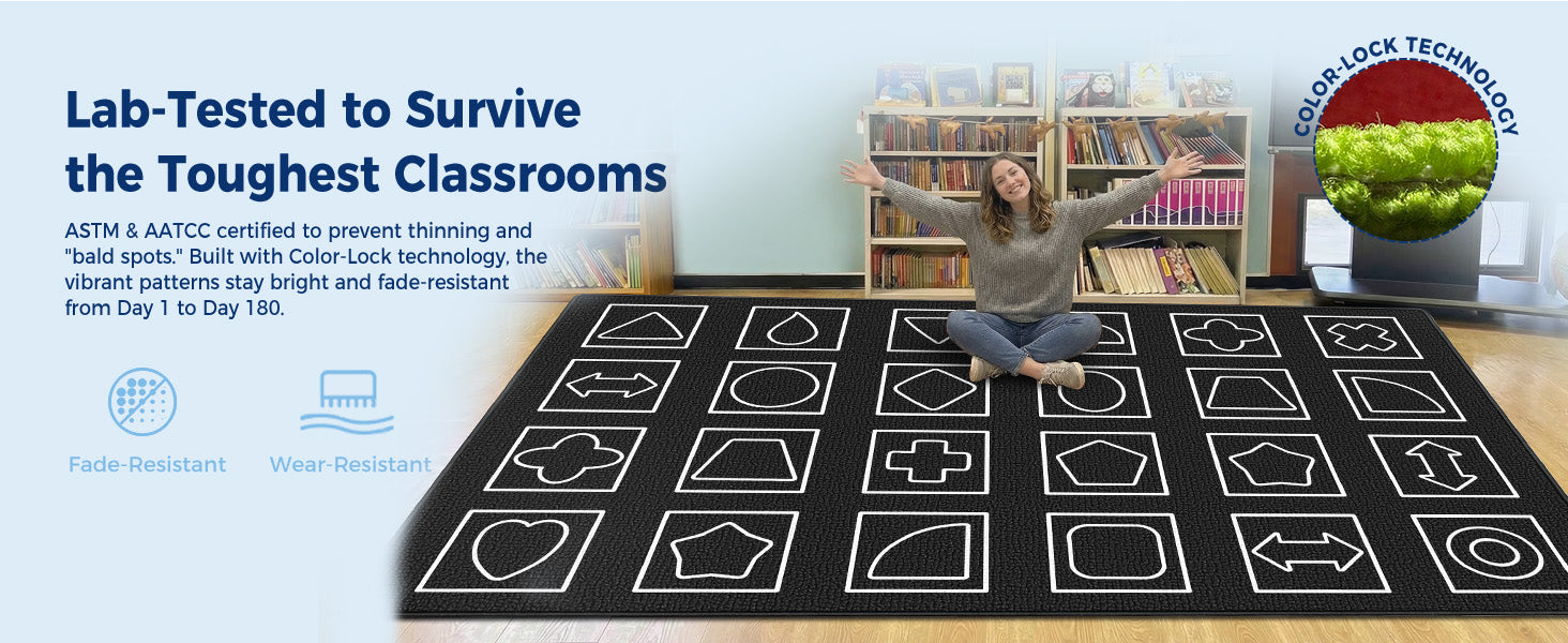 Black and White Geometry Classroom Rug classroom rug scene image 4