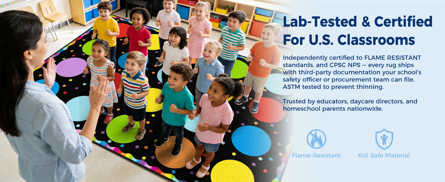 20-Seat Confetti Dot Classroom Rug classroom rug scene image 4