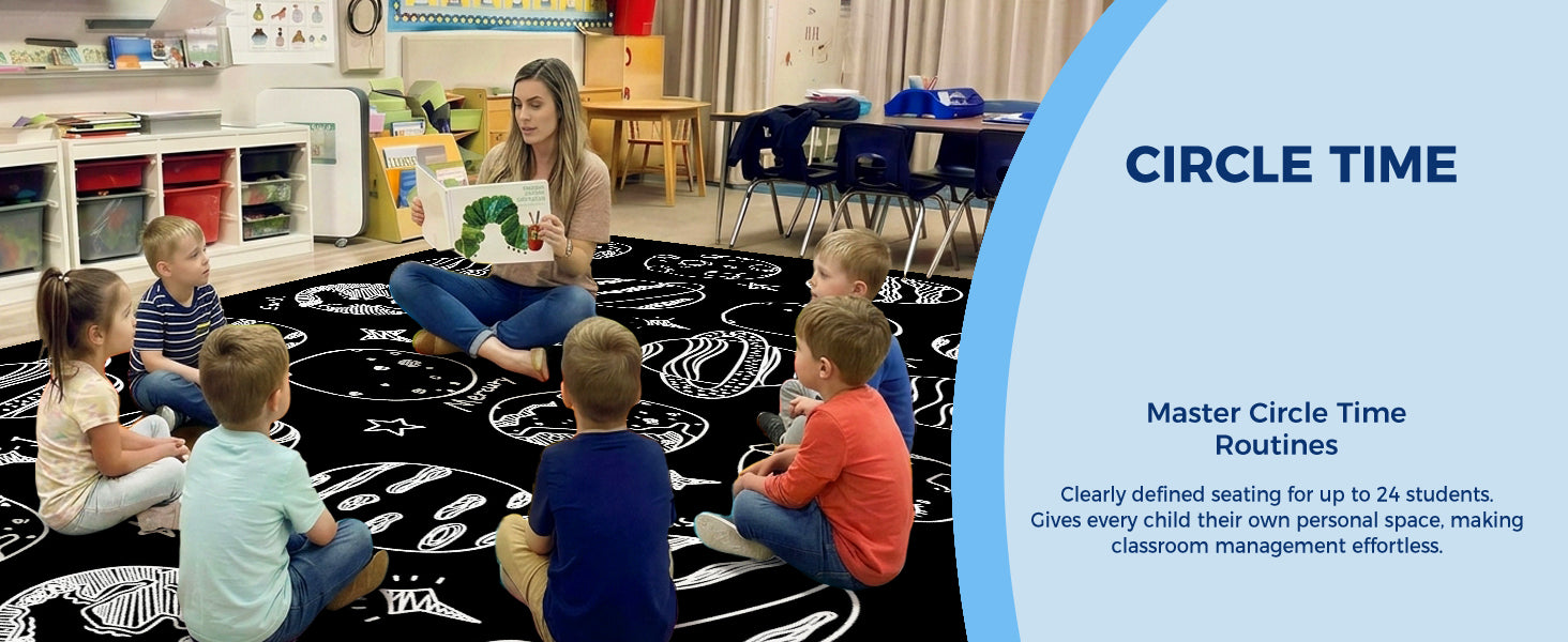Black & White Planet Classroom Rug classroom rug scene image 8