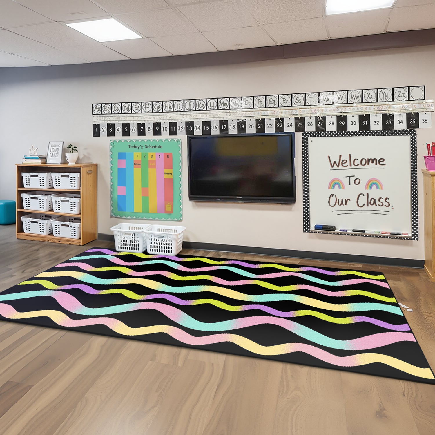 Classroom Rug Stain Resistance Black Stripes Pattern By Booooom Jackson
