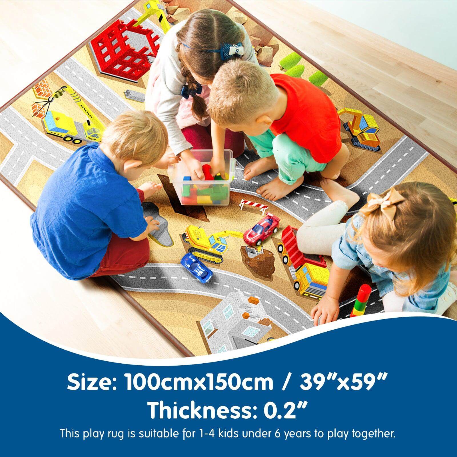 Construction Rug Play Mat 39X59,Non-Slip Kids Rug Construction Trucks Play Carpets for Cars Daycare Nursery Preschool Playroom Play Rug 06