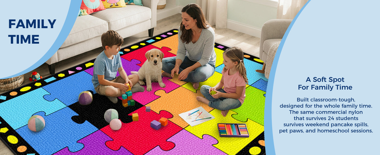 20-Seat Colorful Puzzle Classroom Rug classroom rug scene image 5
