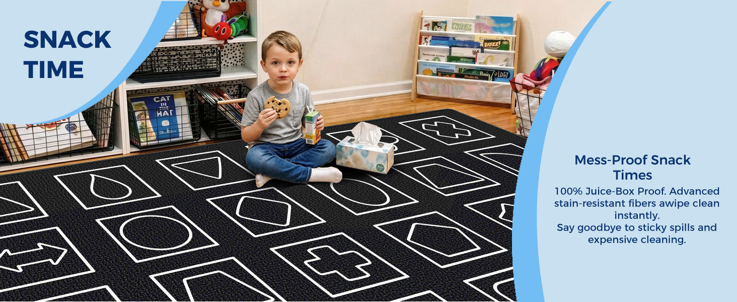 Black and White Geometry Classroom Rug classroom rug scene image 5