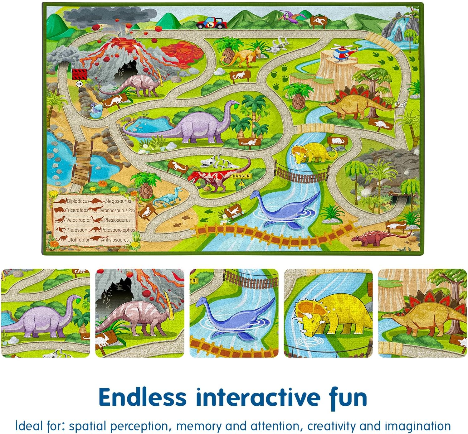 Dinosaur Dino Safari Road Map Explorer Rug