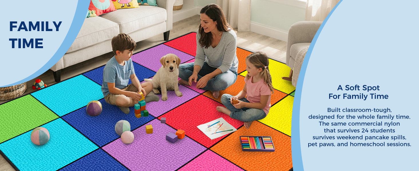 20-Seat Multicolor Square Classroom Rug classroom rug scene image 5
